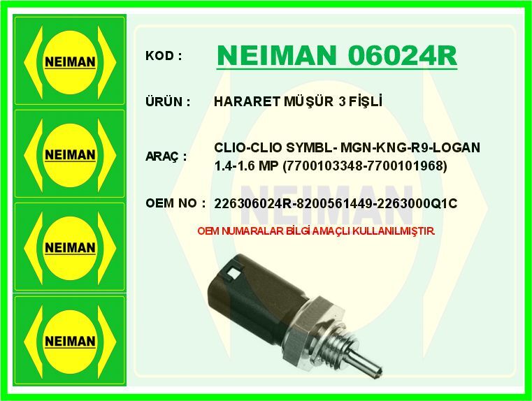 HARARET MÜŞÜR 3 FİŞLİ CLIO-CLIO SYMBL- MGN-KNG-R9-LOGAN 1.4-1.6 MP 7700103348-7700101968