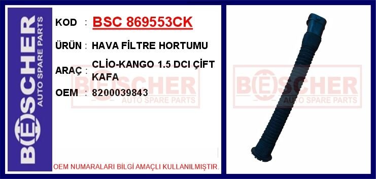 HAVA FİLTRE HORTUMU CLİO-KANGO 1.5 DCI ÇİFT KAFA  8200039843