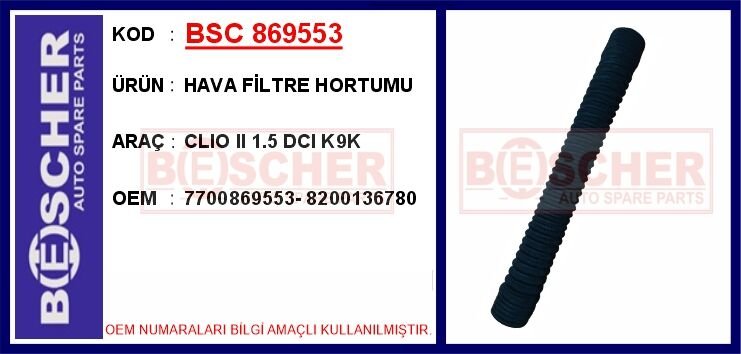 HAVA FİLTRE HORTUMU CLIO II 1.5 DCI K9K  7700869553-8200136780