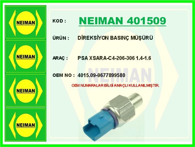 DİREKSİYON BASINÇ MÜŞÜRÜ PARTNER-BERLINGO-P206-P306-P307-P406-XSARA-C4 96>15  9677899580-4015.09-9632675080