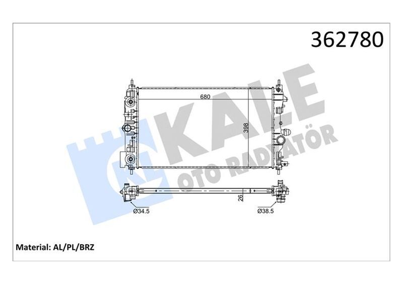 RADYATÖR OPEL ASTRA J 1.7-2.0CDTI 09<15-ZAFIRA C 2.0CDTI 11>CASCADA-CHEVROLET CRUZE 1.7TD 12> AT BR AZING 680X398X26 SU RADYATÖRÜ