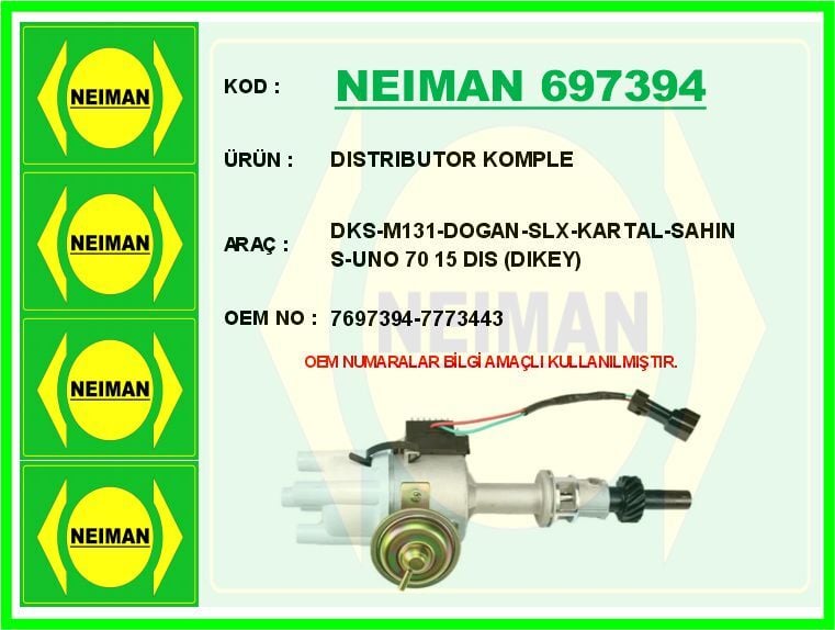 DISTRIBUTOR KOMPLE DKS-M131-DOGAN-SLX-KARTAL-SAHIN S-UNO 70 15 DIS DIKEY  7697394-7773443