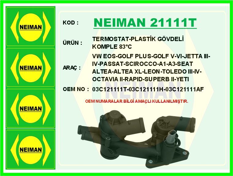 TERMOSTAT-PLASTİK GÖVDELİ KOMPLE 83 C VW EOS-GOLF PLUS-GOLF V-VI-JETTA III-IV-PASSAT-SCIROCCO-A1-A