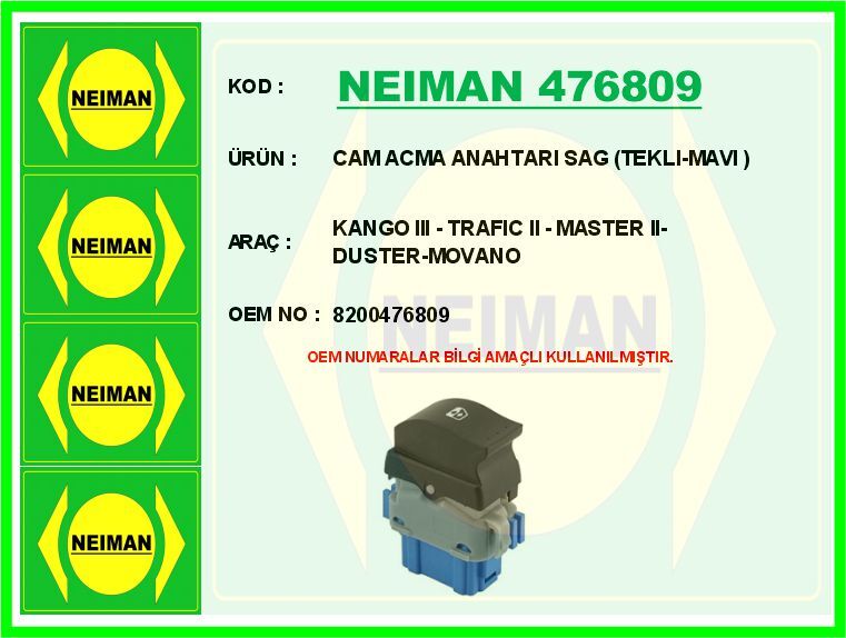 CAM ACMA ANAHTARI SAG TEKLI-MAVI KANGO III - TRAFIC II - MASTER II-DUSTER-MOVANO