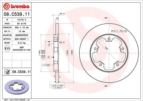 ARKA FREN DISKI TRANSIT V363 14> TEK TEKER A.CEKER DUZ 308MM 5 BIJON