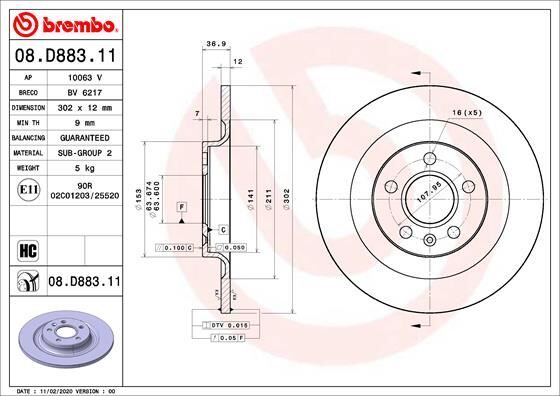 ARKA FREN DİSKİ VOLVO XC40 536 2017 >2021 > CAP 302X 5 BIJON 16 İNÇ  31471477-32300123