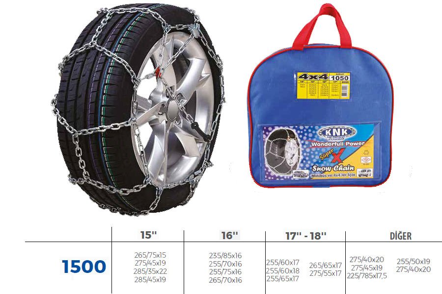 PATİNAJ ZİNCİRİ MİNİBÜS VE KAMYONET SERME 650x16 ZİNCİR EBATLARI İÇİN RESİME BAKINIZ