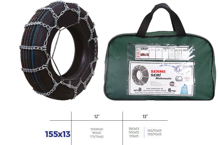 PATİNAJ ZİNCİRİ BİNEK VE HAFİF TİC.ARAÇ SERME 13-14 JANT 640x13 ZİNCİR EBATLARI İÇİN RESİME BAKINIZ