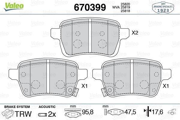 ARKA FREN BALATASI OPEL CORSA E 14>19 ADAM 14>19 15 JANT RPO J67 FIAT EGEA 16> 500L 13> 264mm