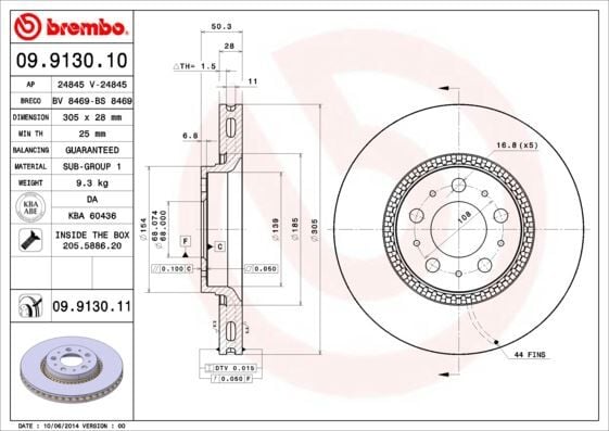 ÖN FREN AYNASI VOLVO S60 00-10 S80 98-06 V70 97-07 XC70 00-07 305x25x5DLx BÜYÜK TİP DELİKLİ -986478494-DF4053S  274170-274559-31262707-31262716