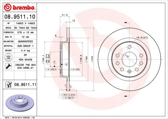 ARKA FREN AYNASI VECTRA C 02> SIGNUM 03> SAAB 9.3 02> CROMA 05> 278x12x5DL DOLU