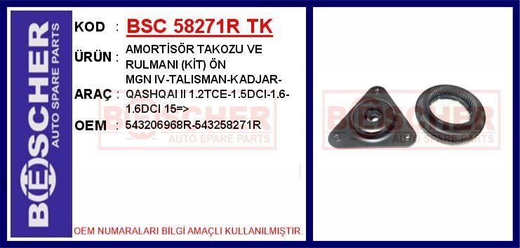 AMORTİSÖR TAKOZU VE RULMANI KİT ÖN MGN IV-TALISMAN-KADJAR-QASHQAI II 1.2TCE-1.5DCI-1.6-1.6DCI 15 >
