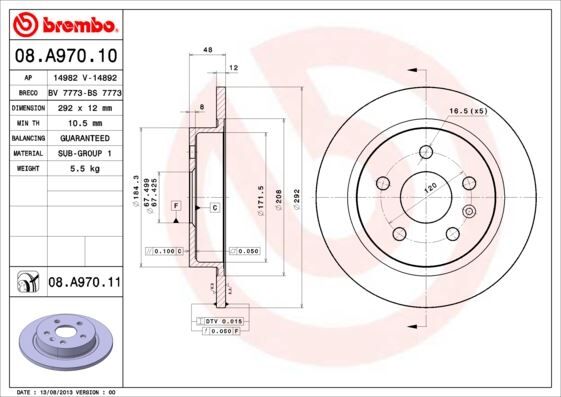 ARKA FREN AYNASI INSIGNIA A 08> SAAB 9-5 YS3G 10> 16 JANT 292x12x5DL DOLU