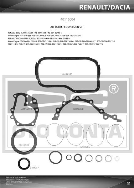ALT TAKIM CONTASI R19-CLIO 1.4 8V ENJEKTÖRLÜ E6J-E7J KEÇELİ