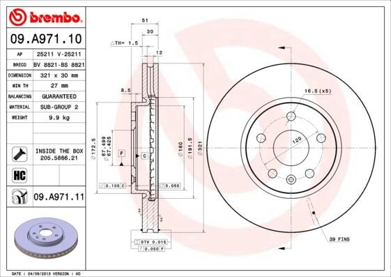 ÖN FREN AYNASI INSIGNIA A 08> SAAB 9-5 YS3G 10> 17 JANT 321x30x5DLxHAVALI 13502214-569422