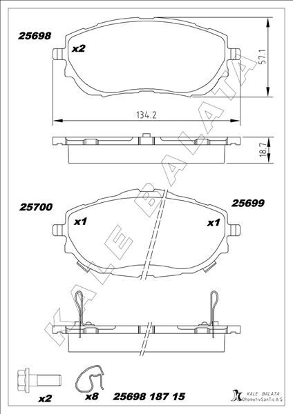 ÖN FREN BALATA TOYOTA AURIS COROLLA 1.33L 1.6L 1NR-FE 1ZR-FAE NRE180 ZRE181 ZRE185 12-> / 1.4L 1ND-F TV NDE180 12->  0446502390-0446502391