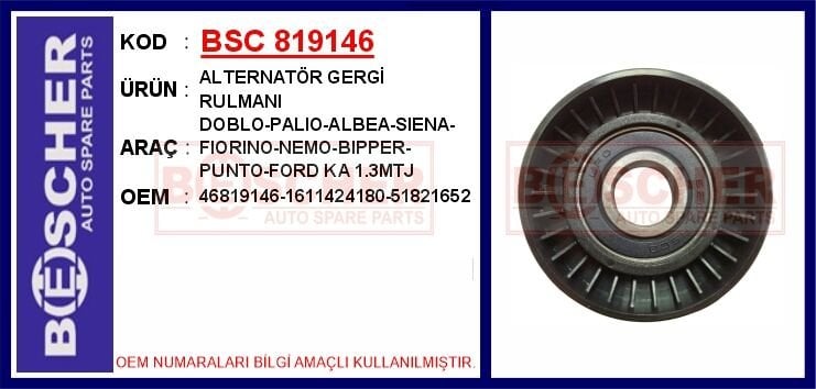 ALTERNATÖR GERGİ RULMANI DOBLO-PALIO-ALBEA-SIENA-FIORINO-NEMO-BIPPER-PUNTO-FORD KA 1.3MTJ