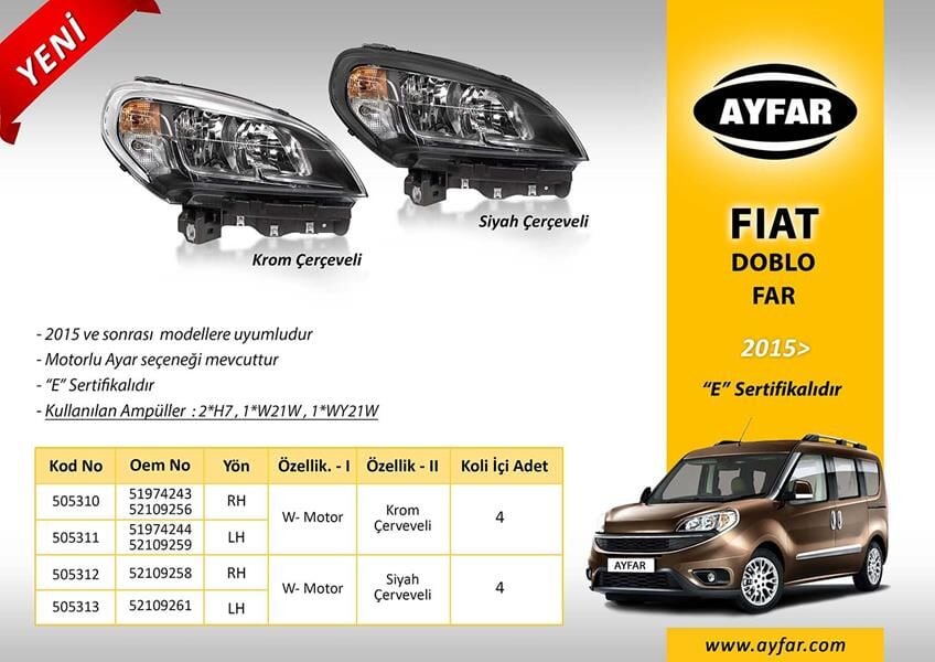 FAR SAĞ KROM ÇERÇEVELİ FIAT DOBLO 15>  51974243-52109256