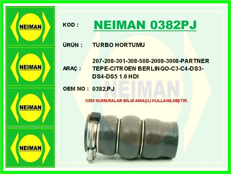 TURBO HORTUMU 207-208-301-308-508-2008-3008-PARTNER TEPE-CITROEN BERLINGO-C3-C4-DS3-DS4-DS5 1.6 HDI