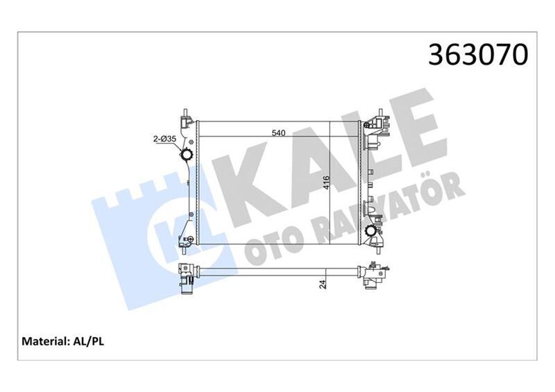 BRAZING VERSİYONU KL351280 FIAT DOBLO 152.263 - OPEL COMBO - ALF ROMEO MITO 10 > AC/NAC MT ME KANİK 540X416X24 SU RADYATÖRÜ  1300330-1300347-50512102