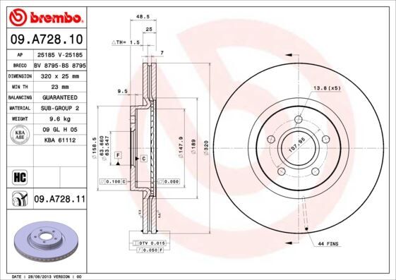 ÖN FREN AYNASI VOLVO S40 2004-2012 C70 II 2006-2013 V40 2012 > V50 2004-2012 320 X5-DL  31262720-31302573-31329122