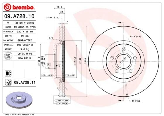 ÖN FREN AYNASI VOLVO S40 2004-2012 C70 II 2006-2013 V40 2012 > V50 2004-2012 320 X5-DL  31262720-31302573-31329122