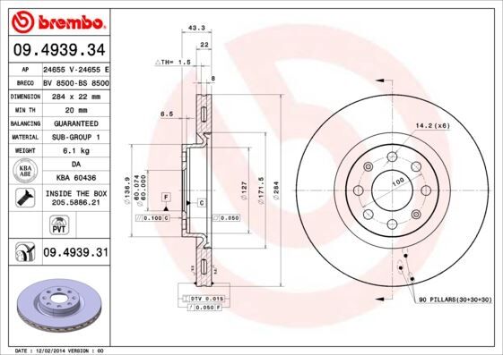 ÖN FREN AYNASI CORSA D 07> CORSA E 14> ADAM 13> PUNTO EVO-GRANDE PUNTO 05> 284x22x6DLxHAVALI 15 İNÇ 55702646  93188918-5569025-55700923-55700922