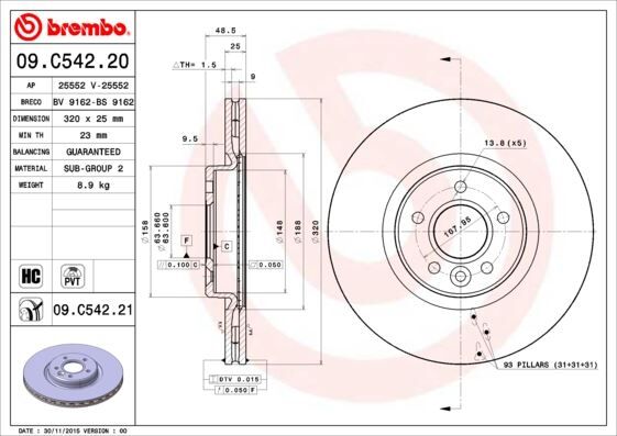 ÖN FREN AYNASI VOLVO S40 2004-2012 C70 II 2006-2013 V40 2012 > V50 2004-2012 320 X5-DL  31262720-31302573-31329122