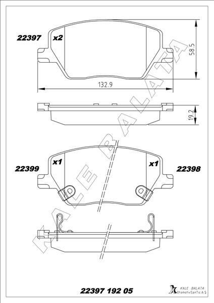 ON BALATA FIAT EGEA 16> 1.0 1.3 MTJ 1.4 1.6 1.6D K:19 mm G:133 mm Y:58.5 mm KÜÇÜK TİP