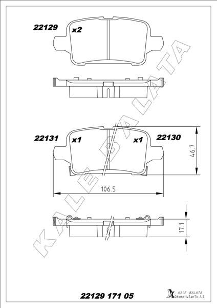 ARKA FREN BALATASI OPEL ASTRA K 1.0-1.4-1.4T-1.6T-1.6 CDTI 16>22 106.5x46.3x16.6