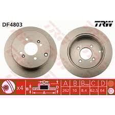 FREN DİSKİ (TAKIM) ARKA  HYUNDAİ ACCENT1.4GL-1.6GLS-1.5CRDI 11/05 GETZ 1.6-1.5CRDI 09/02 İ20 08 RIO 05 262x10x4DL