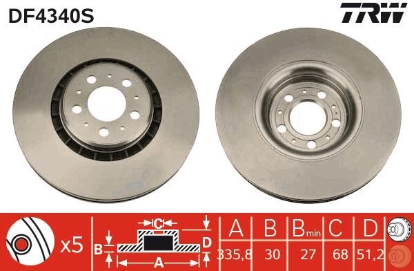 ÖN FREN AYNASI ADET VOLVO XC90 2.5T-D5-T6 2002-2010 17 JANT 336x30x5DLxHAVALI 986479202-DF4340S  31262489-306573015-306573013